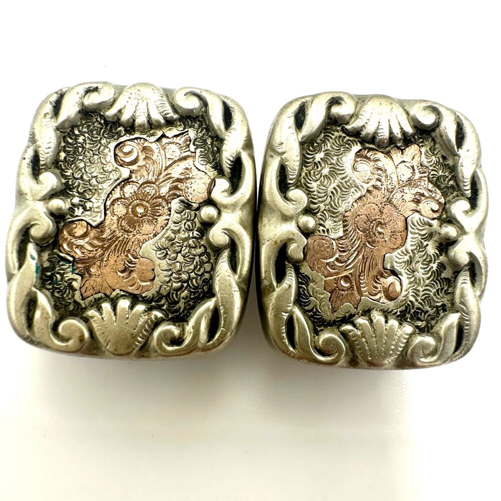 Antique Victorian 1885 rose gold filled silver gilt embossed etched cufflinks